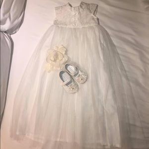 Christening Gown Dress with Shoes and Bonnet
